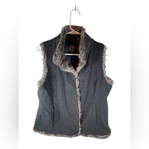 J. Jill Charcoal Gray Vest with Faux Fur Trim winter/fall/spring